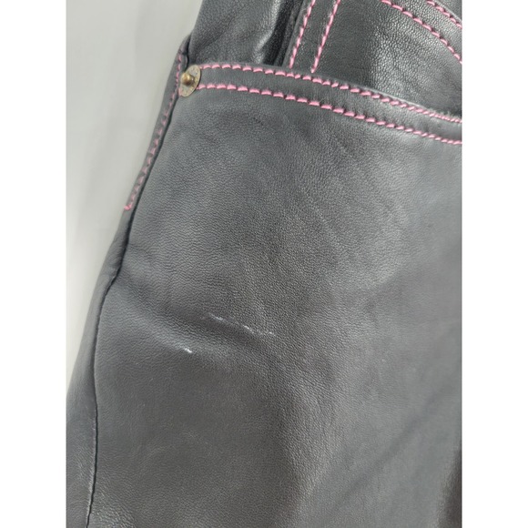 Hudson 12 Lamb Leather Pink Stitching Straight Leg Pants Baggy High Rise - Picture 12 of 16